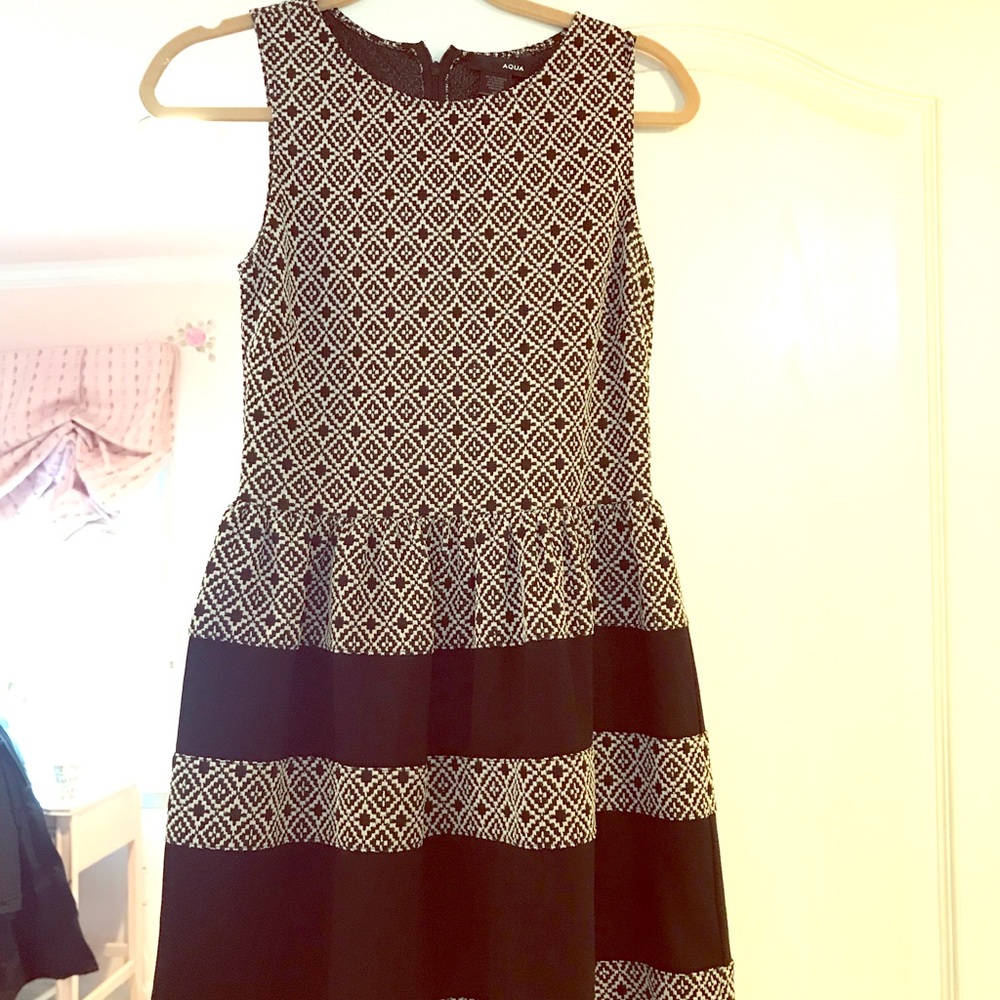 Aqua black and white print dress